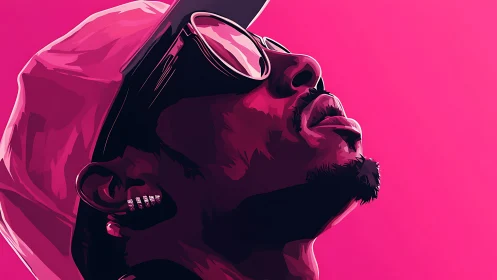 Side-profile digital portrait of person in cap and glasses