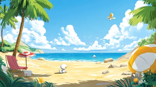 Tropical Beach Paradise Scene with Summer Relaxation.