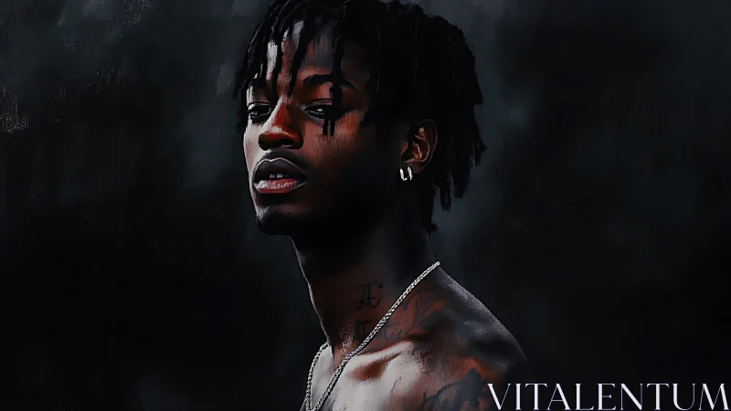 Moody portrait captures shirtless man in dramatic shadow