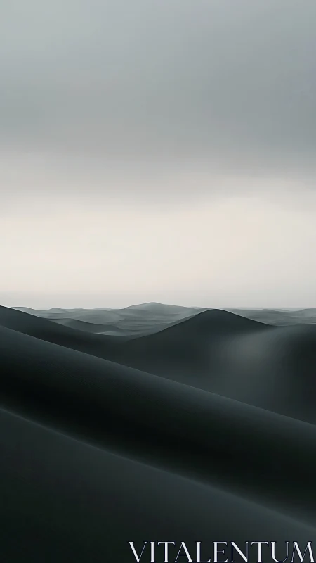 Monochrome sand dunes form soft gradient contours under fog