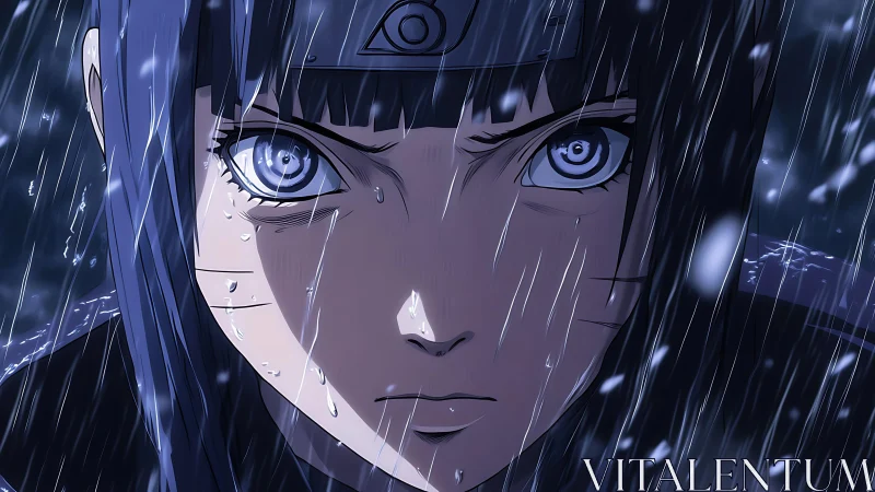 Intense anime close up renders rain streaks with cinematic depth