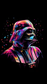 Neon-lit sci‑fi warrior portrait in prismatic brush strokes.