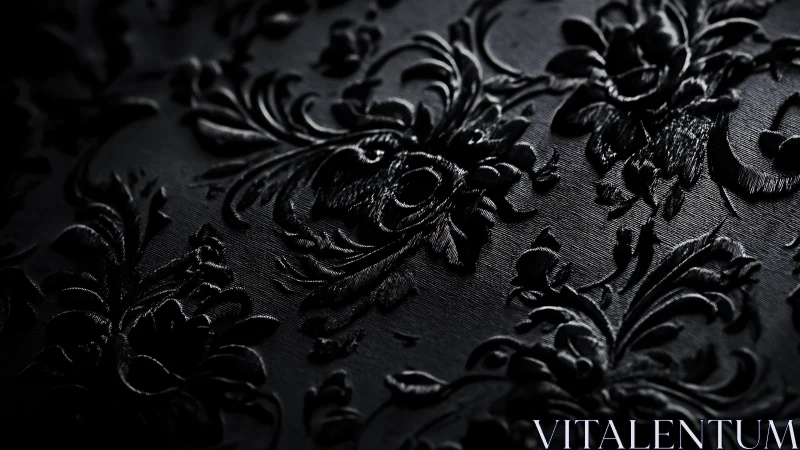 Black embossed floral damask pattern in dramatic light.