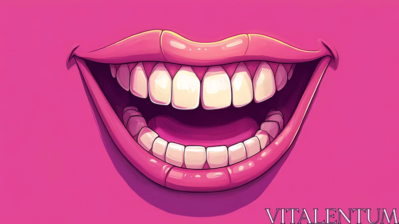 Bold glossy smile illustration on vivid magenta background.
