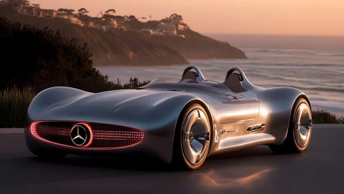 Sunset coast turns into a mirror for this silver concept racer