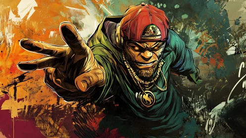 Dynamic urban character in aggressive graffiti comic perspective.