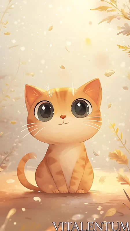 Adorable Orange Kitten with Luminous Eyes in Autumn Sparkle.