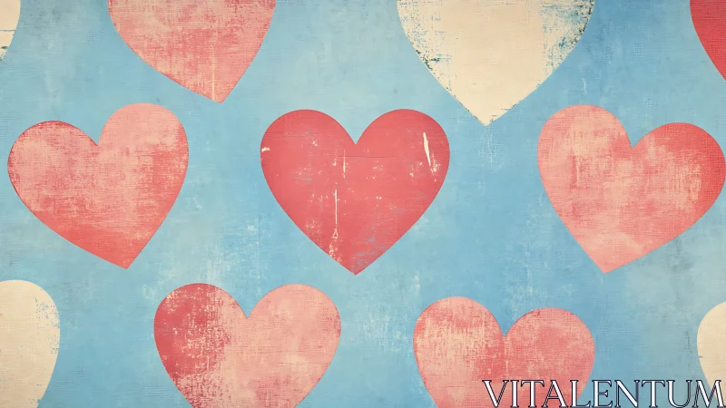 Vintage Hearts on Soft Blue: A Nostalgic Love Story.