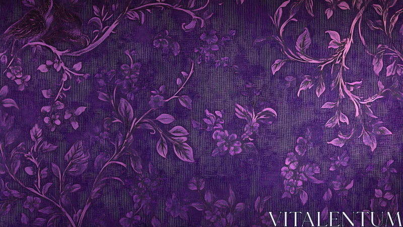 Twilight violet vines curling across whispering canvas walls.