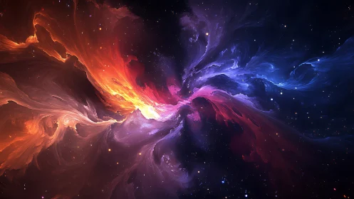 Colorful cosmic nebula clouds swirl across deep space.