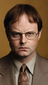 Neutral studio portrait of office worker in brown suit rendered