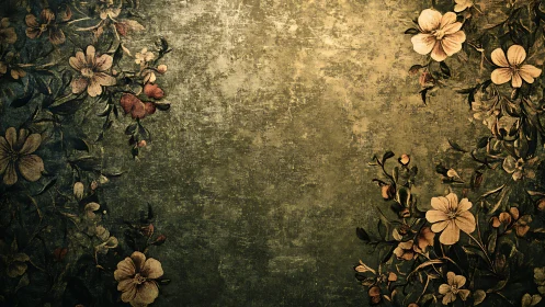 Vintage Floral Pattern on Distressed Green Textured Surface