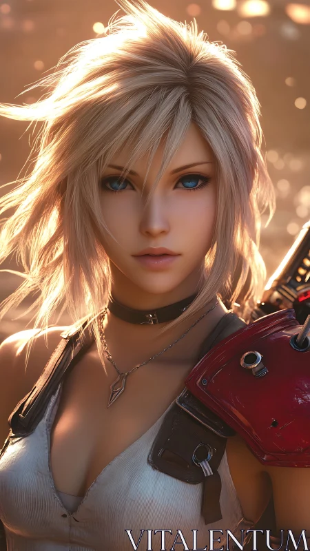 Anime heroine portrait with cinematic backlight rendering.