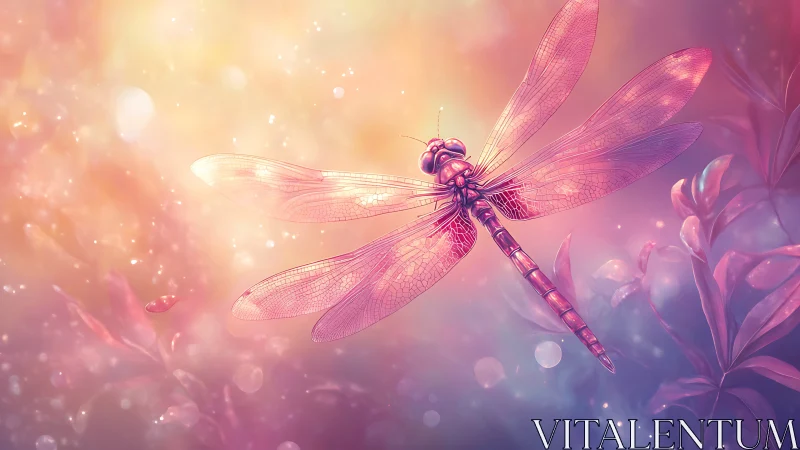 Iridescent dragonfly rendered in luminous pastel digital light