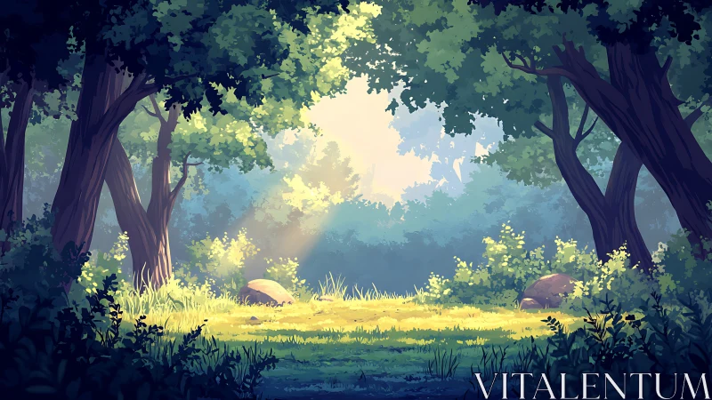 Forest Clearing with Mature Trees and Dappled Light