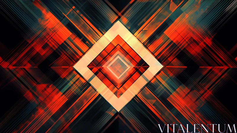 Geometric diamond pattern frames bright center with layered lines