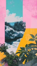 Dreamy coastal escape framed by playful pastel color blocks.