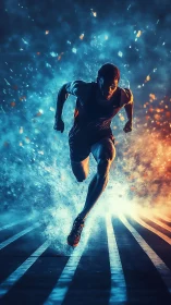 Sprinter bursts through dual-tone energy clouds on track.