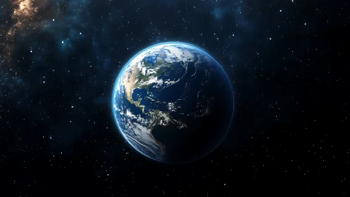 Our blue home drifting softly through quiet starlit space.