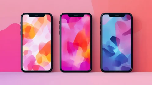Modern smartphones display fluid gradient abstract wallpapers