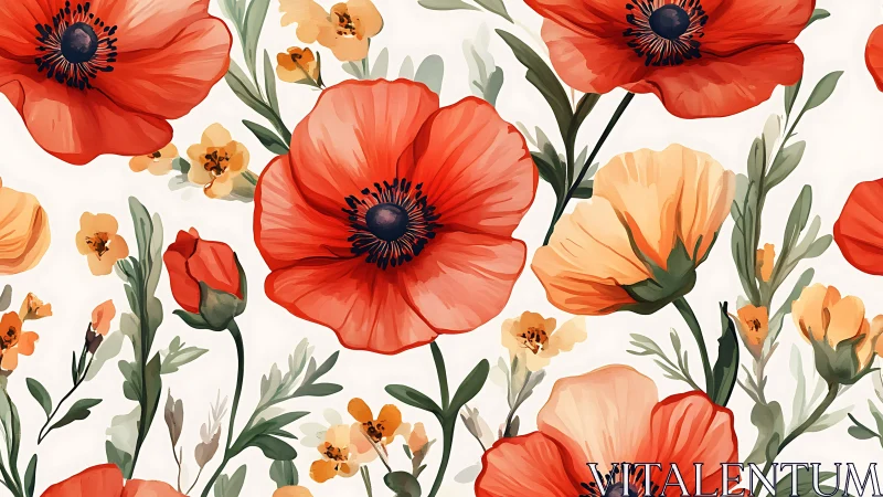 Scarlet Poppies Dance Through Golden Blooms.