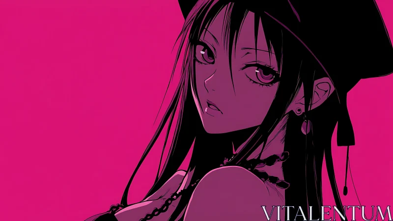 Monochrome magenta anime portrait with goth accessories.