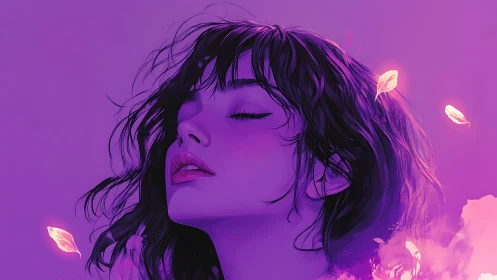 Chromatic portrait of serene woman in magenta diffusion field.