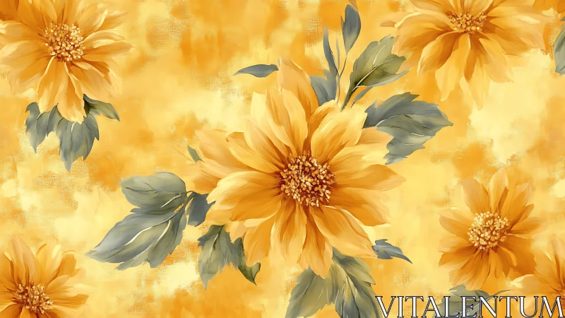 Golden Dahlia Blooms: Layered Petal Arrangement in Warm Color Field.