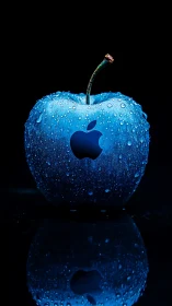 Midnight blue apple glowing with sleek tech charm.
