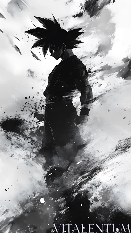 Ink storm crowns a lone anime warrior in swirling shadows