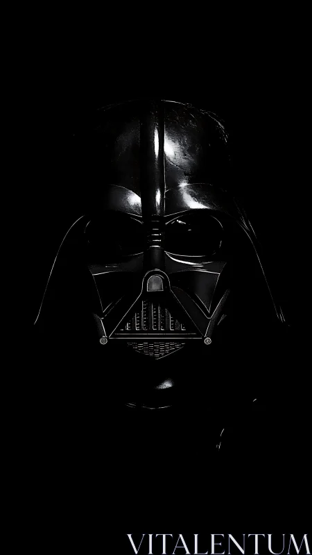 Glossy black sci fi respirator helmet in low key portrait