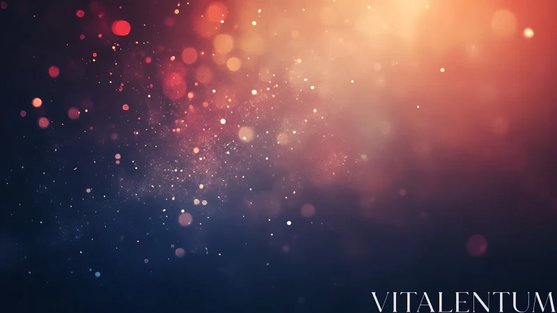 Glowing bokeh particles over deep blue gradient background.