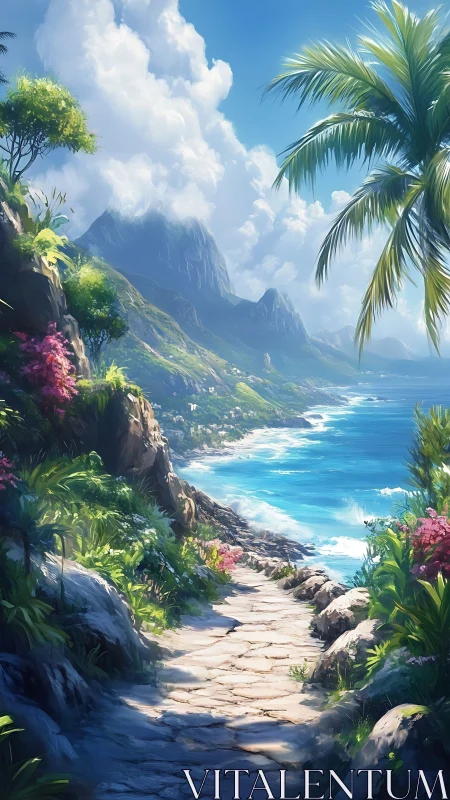 Tropical Coastal Pathway With Dramatic Cliff Topography And Ocean Vistas.