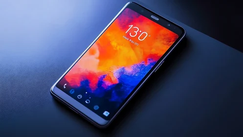 Vibrant Mobile Device Glowing with Colorful Digital Landscape.