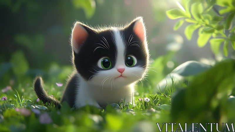 Curious Kitten in Garden Setting.