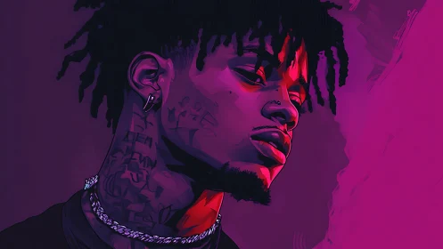 Chromatic portrait with neon rim lighting and vector gradients.