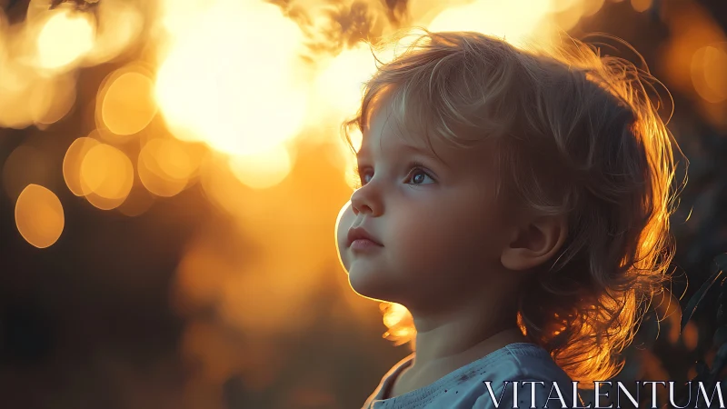 Golden Hour Wonder: Child Lost in Thought.