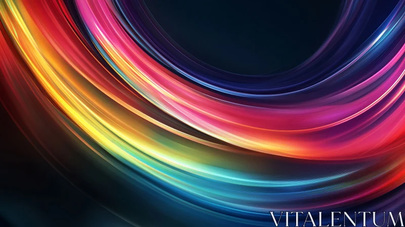 Prismatic light rivers sweep across a midnight digital horizon.