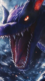 Abyssal draconic predator with bioluminescent fury unleashed.