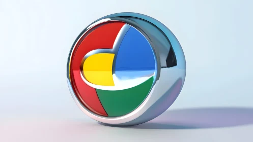 3D Chrome Sphere with Google Colors in Modern Digital Style.