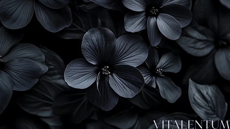 Dark Floral Composition: Delicate Petals in Monochromatic Elegance.