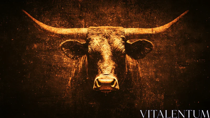 Ember-horned longhorn emerges from a furnace-dark void.