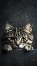 Tabby Feline Portrait with Penetrating Golden Eyes.