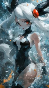 Elemental anime heroine in dynamic splash ink-style rendering.