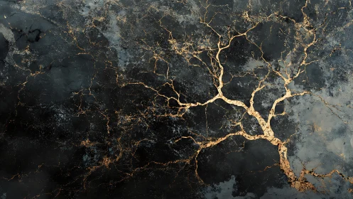 Golden branching veins glow gently across dark stone