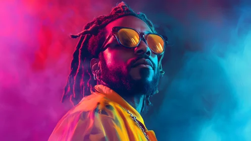 Neon bicolor portrait in cinematic cyberpunk lighting matrix.