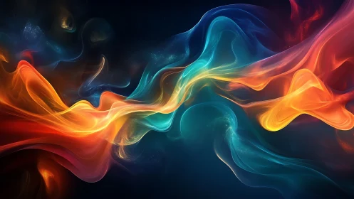 Colorful light trails flow across dark abstract background