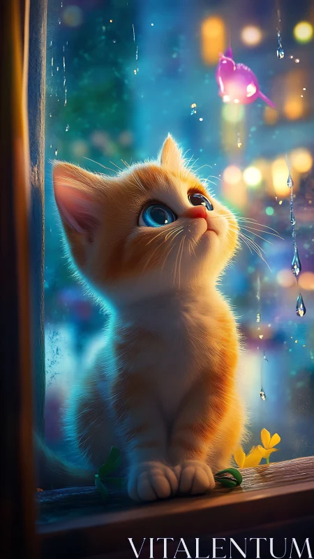 A Curious Kitten's Rainy Day Wonder.