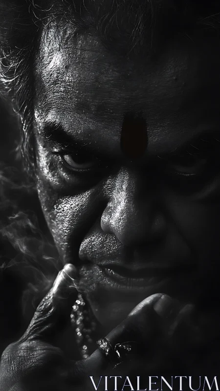 Intense low key portrait captures a brooding, shadowed gaze