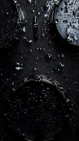 Black drum surfaces with scattered water droplets viewed top down.